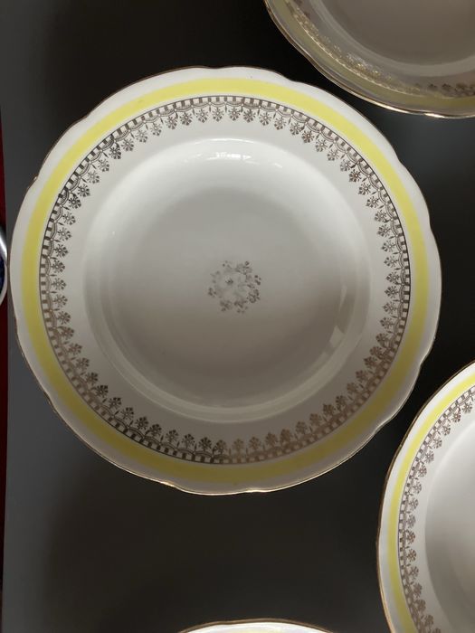 Serwis Ćmielów 5 talerzy głębokich złocone malowane zdobione duże prl