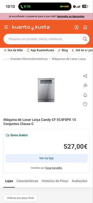 Máquina de Lavar Loiça Candy  CF 5C7F1X 15 Conjuntos (Inox)