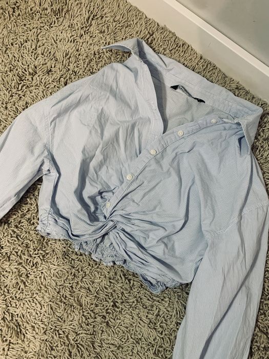 Piękna krótka koszula Zara xs 34 w paski błękitna