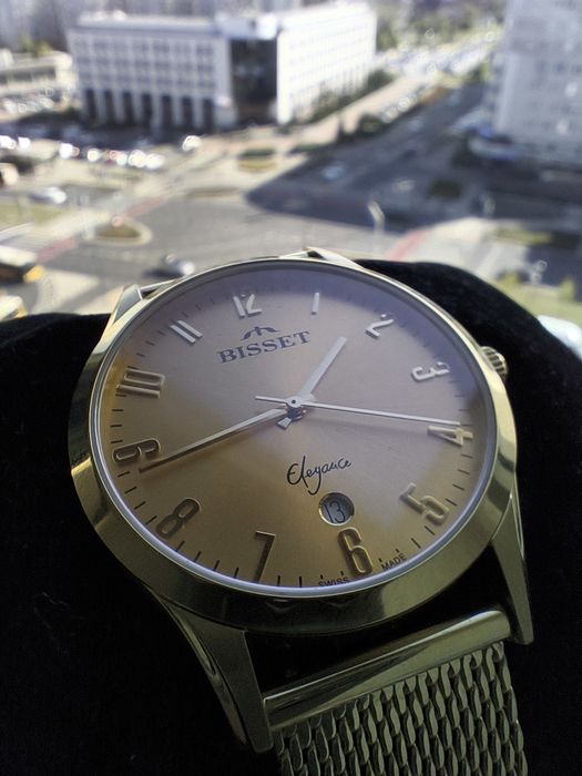 Nowy Zegarek męski Bisset Elegance ZŁOTY + Pudełko Mesh Bransoleta