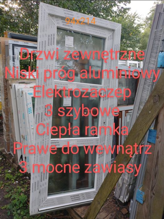 Drzwi zewnętrzne 93x205 Elektrozaczep  niski próg aluminiowy 50%ceny