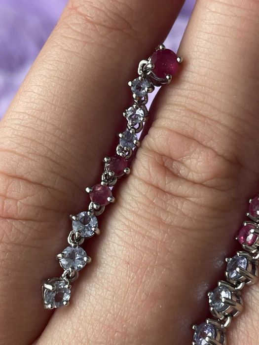 Серьги с фиолетовым танзанитом, рубином, серебро 925 пробы