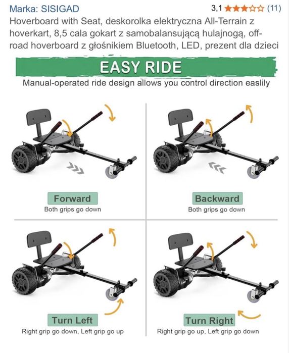 Sprzedam Hoverboard with Seat, deskorolka elektryczna, nie wysyłam odbior osobisty