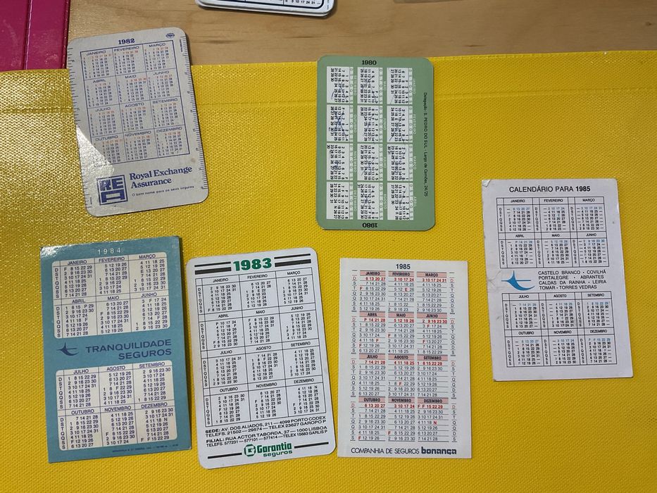 Conjunto de calendarios anos 80, bancos, seguradoras e publicidade PT