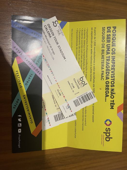 Dois Bilhetes Calema - Braga