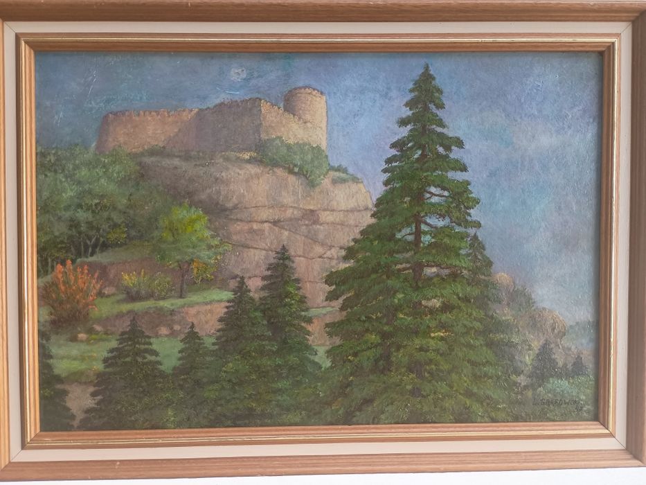 Karkonosze zamek Chojnik - stary obraz olejny na płycie