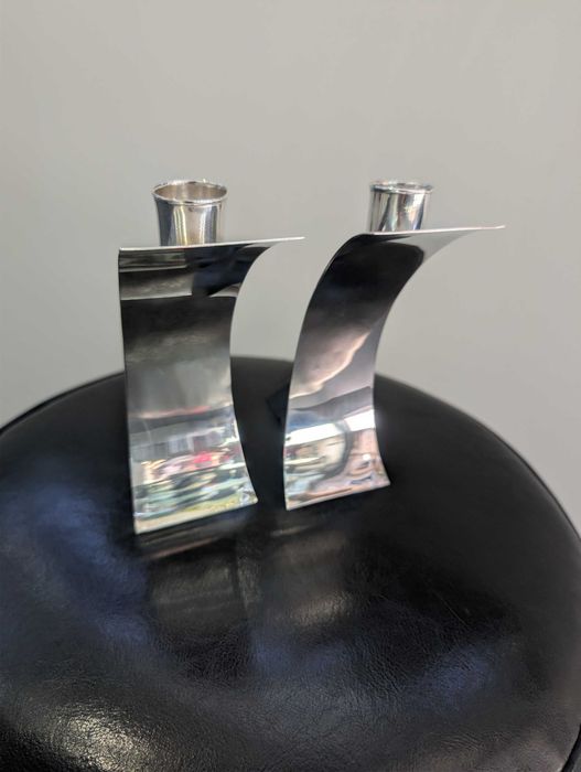 Par de castiçais em prata de lei - Design contemporâneo