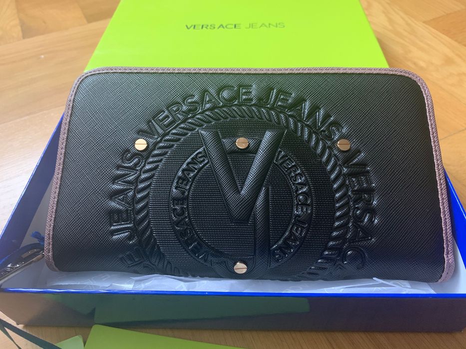 Portfel Nowy Duży Versace Jeans Beżowo- brązowy na zamek