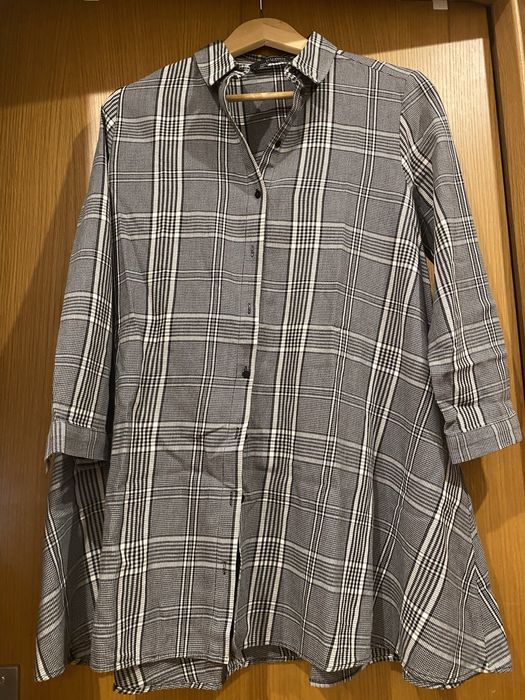 2 pecas - camisola interior em rede fininha + tunica em xadrez