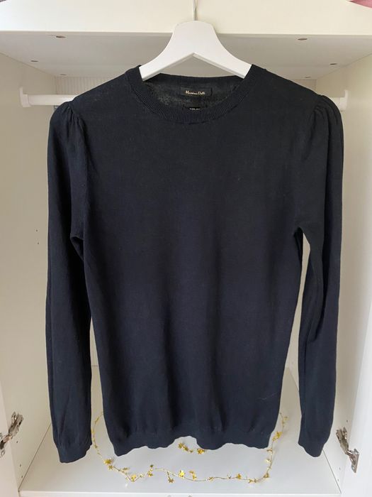 Massimo Dutti czarny klasyczny sweter z bufiastymi rękawami S 36 Wełna Jedwab Wool Silk