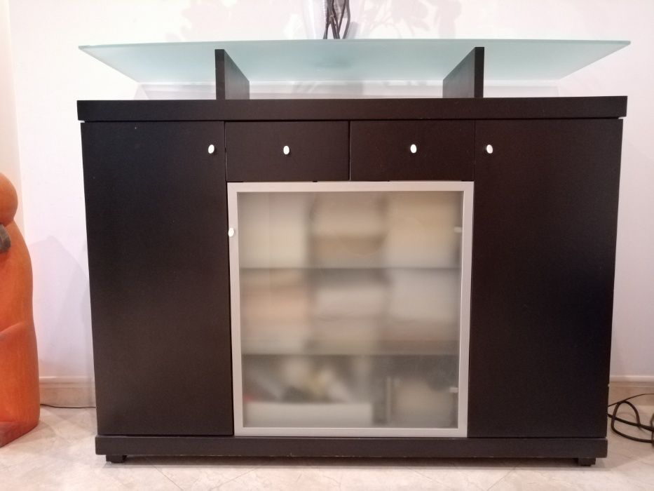 Móvel Entrada consola c/tampo vidro fosco e porta vidro