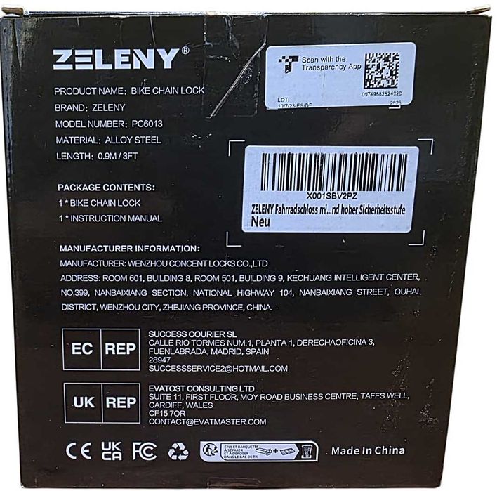 Blokada rowerowa Zeleny numeryczna z kodem otwarcia łańcuch 90cm szyfr