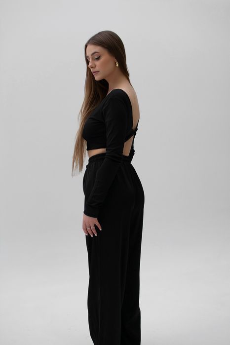 Топ з відкритою спиною з рукавами | Жіночі шовкові брюки