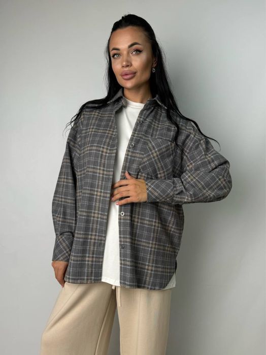 Сорочка в клітинку оверсайз жіноча обʼємна