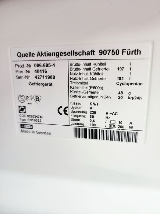 Морозильна камера Privileg NoFrost з Європи