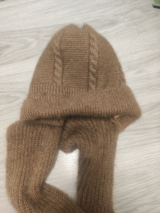 Zestaw szalik i czapka damska, dzianinowy, 100%