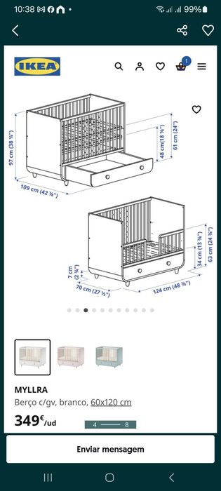 Berço e Muda-Fraldas IKEA MYLLRA