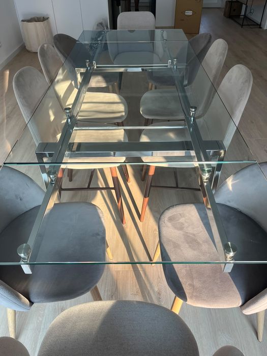 Mesa de vidro extensível 10 lugares