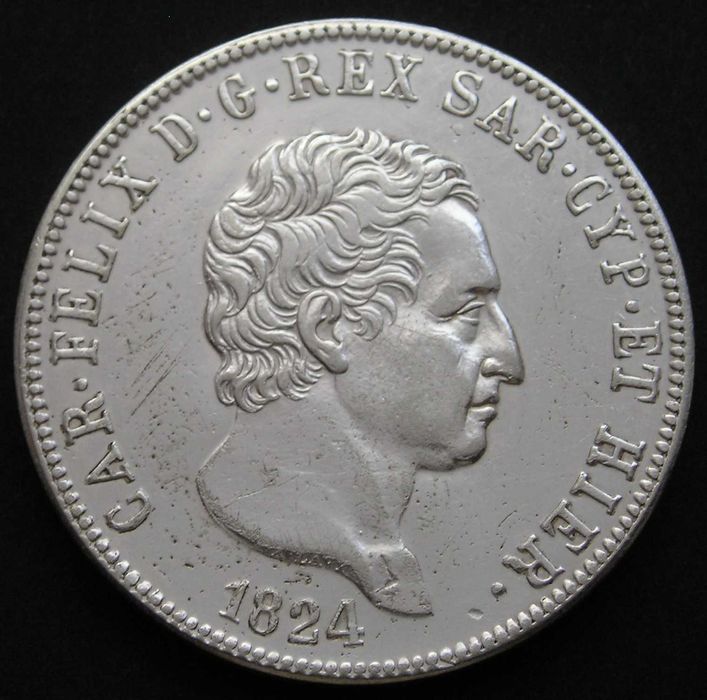 Sardynia Włochy 5 lirów 1824 - Karol Feliks