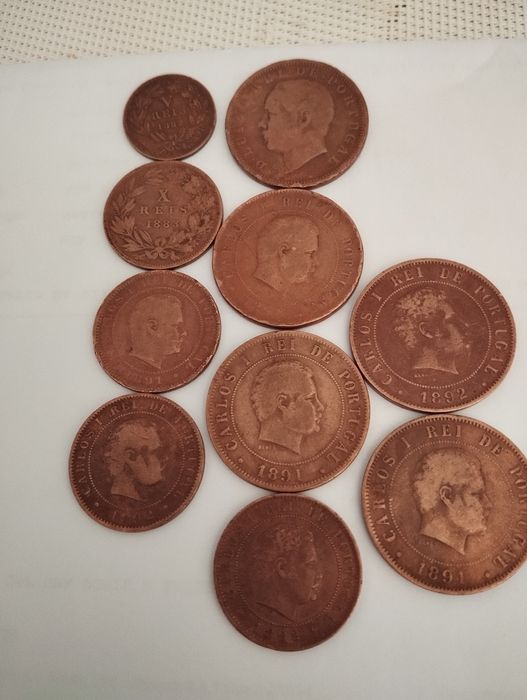 Moedas da monarquia v reis 10 reis.  D.luiz e D. Carlos l