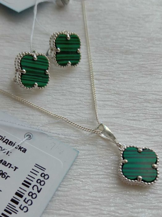 Срібний набір комплект Van Cleef Ван Кліф конюшина білий чорний онікс