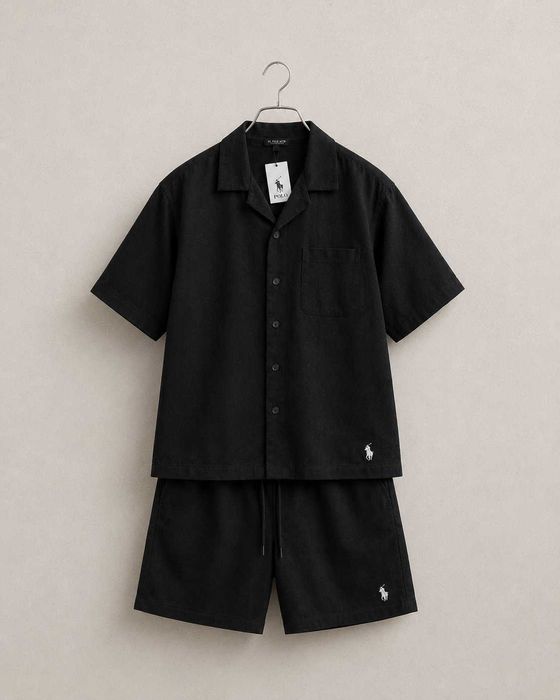 Чоловічий лляний костюм Polo Ralph Lauren | сорочка + шорти | чорний | S M L XL XXL
