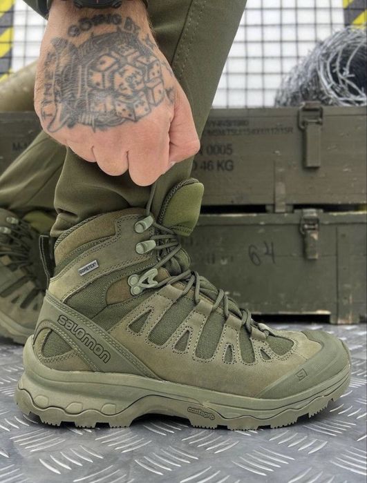 Тактичні черевики оливи gore-tex, демісезонні берці salomon, військові черевики зсу хакі 45
