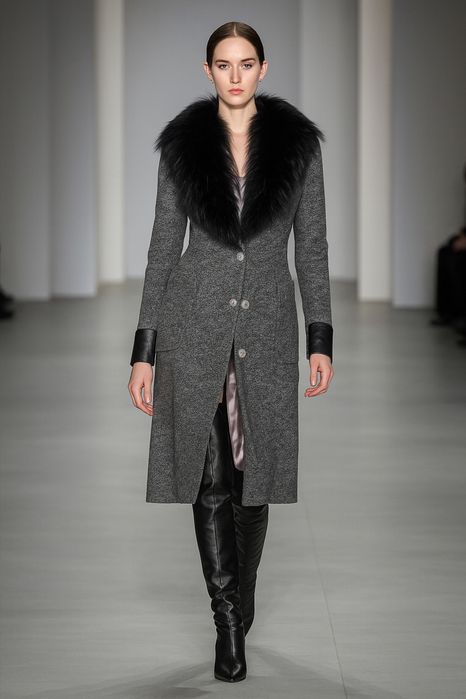 Пальто щерстяное с мехом натуральным