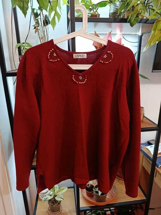 Sweter damski bordowy z dodatkiem kaszmiru | Elegancki i miękki
