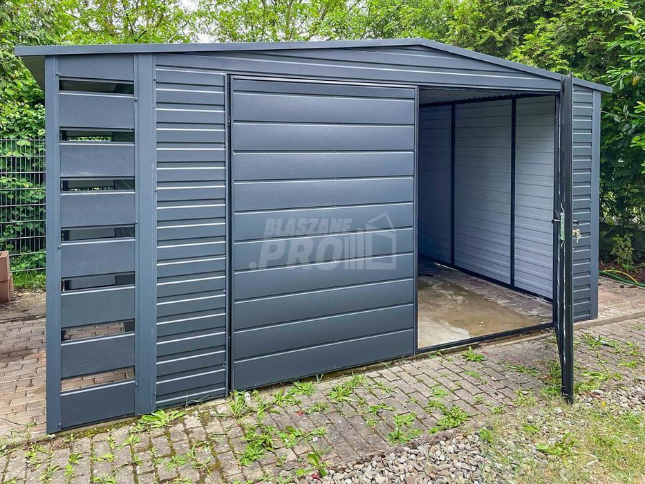 Schowek Domek Ogrodowy 4x3m + Wiata 0,5m  Brama Antracyt GP4550