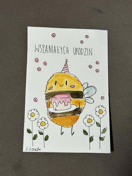 Kartka urodzinowa urodziny pszczoła osa prezent ul boho