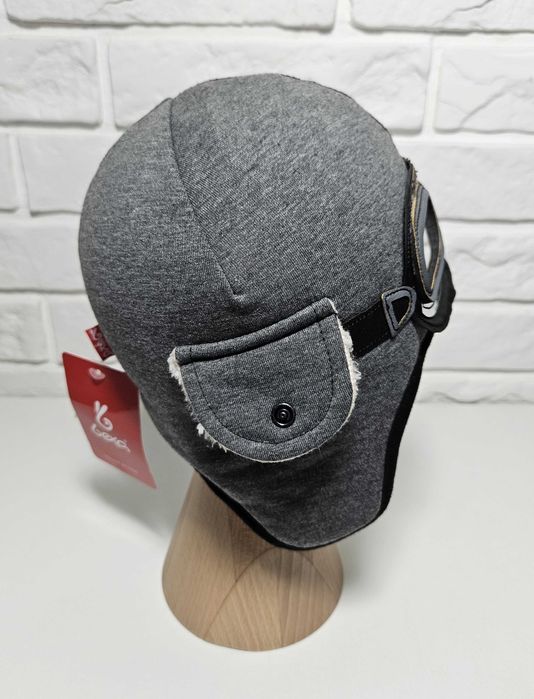 Czapka dla chłopca Pilotka "Dekster" c.szara  na futerku roz. 44