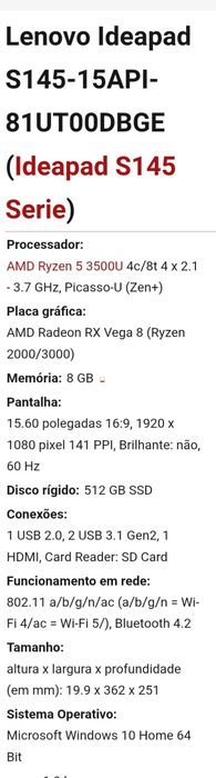 Portátil Lenovo Ideapad S145  15API  81UT