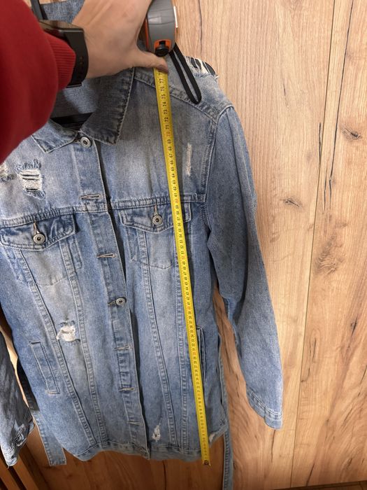 Katana kurtka jeansowa długa pasek jeans M L