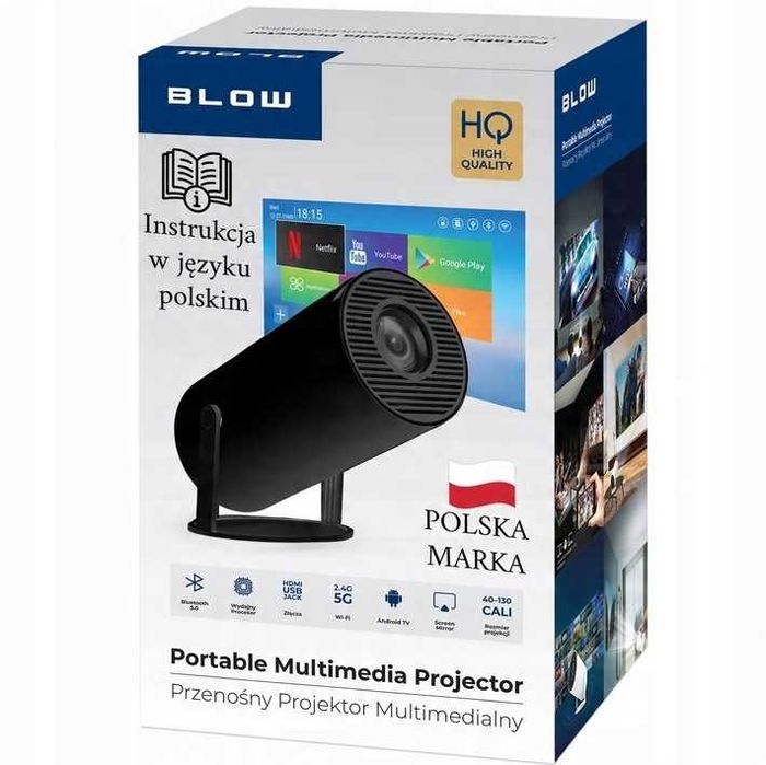 Przenośny Rzutnik Mini Projektor LED Obrotowy Głośnik Android Smart TV