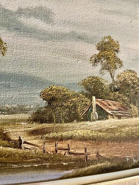 Elegancki Pejzaż Olej na płótnie Włochy Obraz Złota Rama Vintage