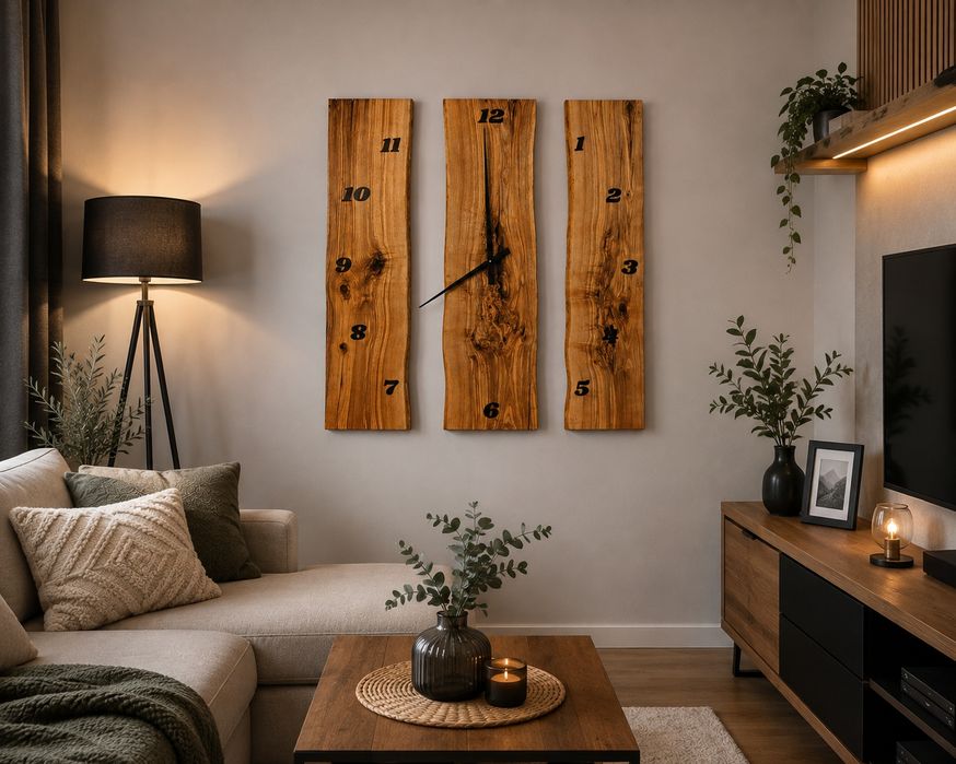 Duży zegar ścienny loft, industrialny, rustykalny z litego jesionu 110cm - recznie wykonany