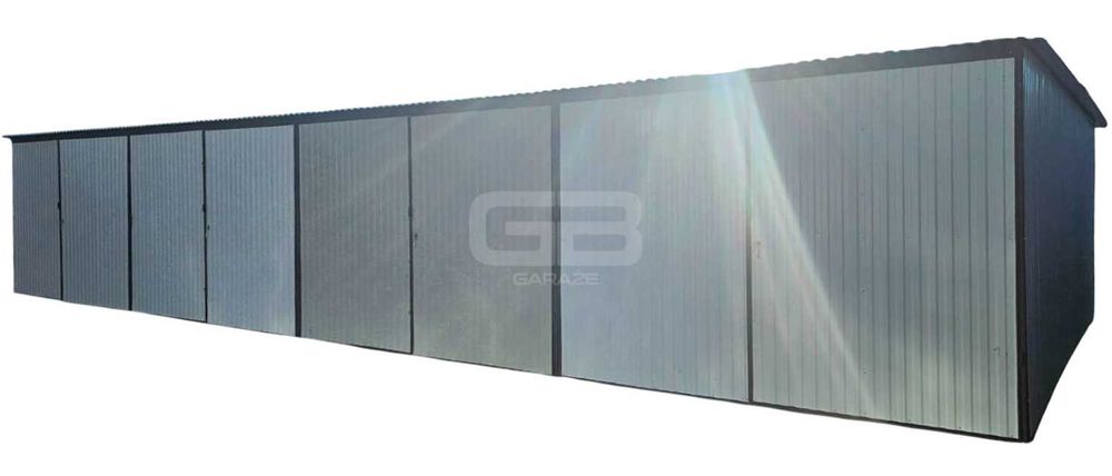 Rząd garaży 12x6m wolnostojcy - spad w tył - brama dwuskrzydłowa GB190