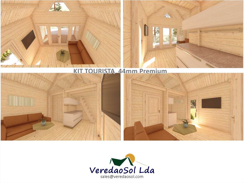 KIT Casa madeira TOURISTA 44mm 29m² - c.d. Banho - Mezanino - Terraço