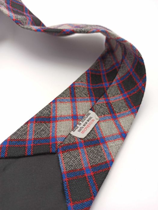 Szkocki wełniany szary krawat w szkocką kratę tartan AA46