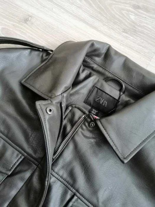 Куртка тренч zara м деми эко кожа темно-зеленая