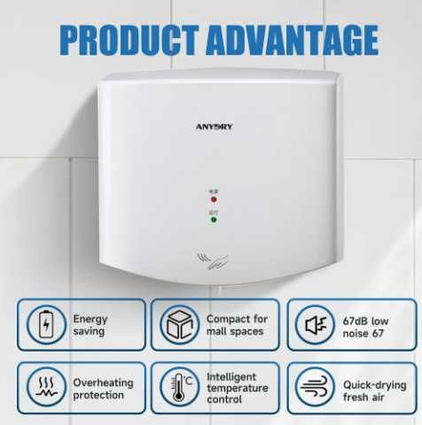 Suszarka do rąk ANYDRY 2630S Biała Nr.EO106