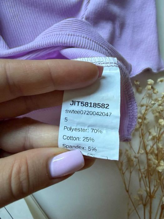 Lawendowa bluzka w prążek z falowanym dołem 25% cotton