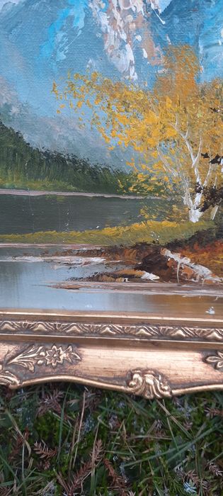 Antyk,przepiękny obraz na płótnie w ślicznej złoconej drewnianej ramie