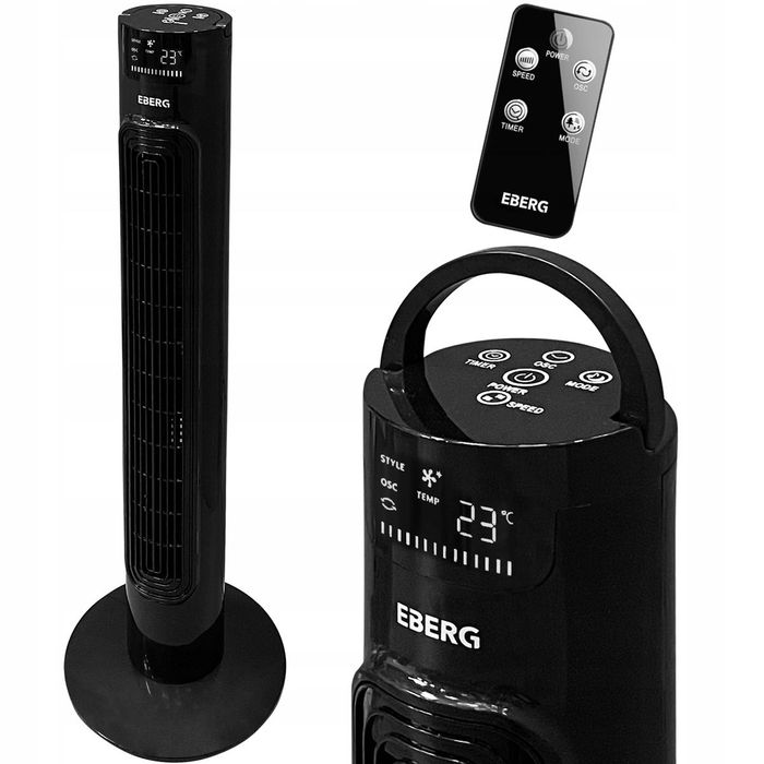 wentylator kolumnowy z pilotem ebergairo85 wiatrak podłogowy czarny
