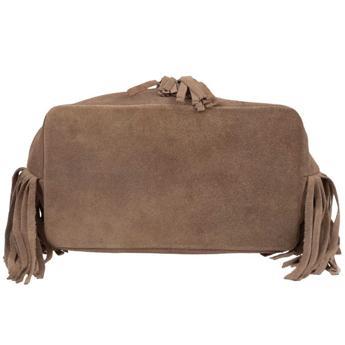 VERA PELLE torebka zamszowa listonoszka z frędzlami V477 c.brązowa