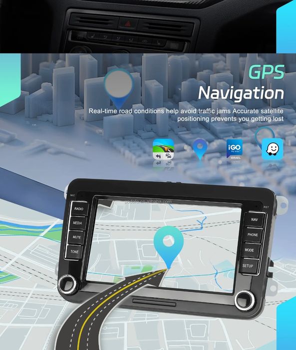 Rádio Android 15 7" VW/Seat/Skoda 6/128GB CarPlay/Auto S/Fios Wi-Fi BT