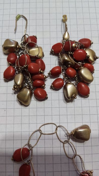 Срібний комплект, позолота, натуральний корал.