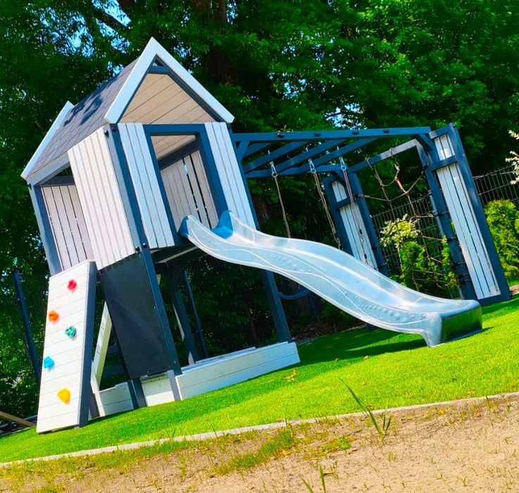 Drewniany Plac Zabaw do ogrodu - PROMOCJA - DYZIO - Domek - Huśtawka