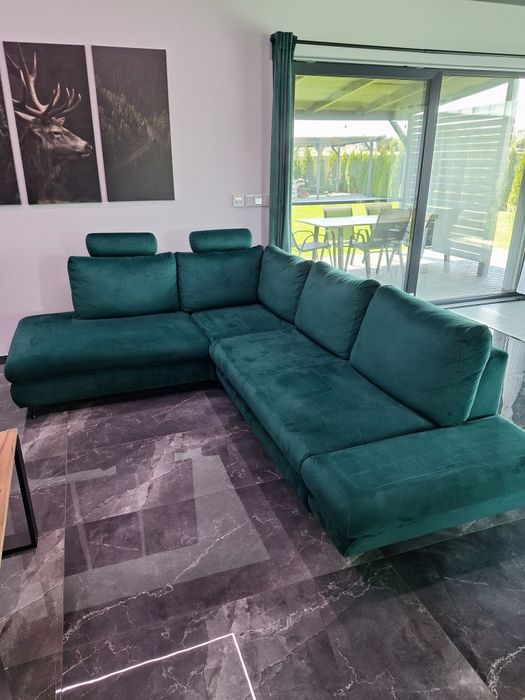 Welurowy narożnik z funkcją spania Loft -lewostronny